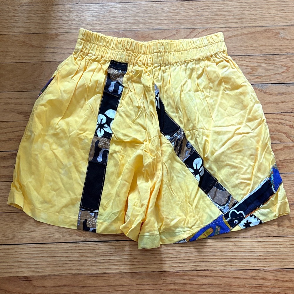 rayon boho patchwork summer yellow shorts